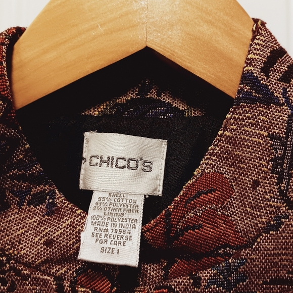 Chicos Tapestry Coat Womens 1/Medium Earthy Red Textured Artsy Motifs Jacket - Picture 2 of 7
